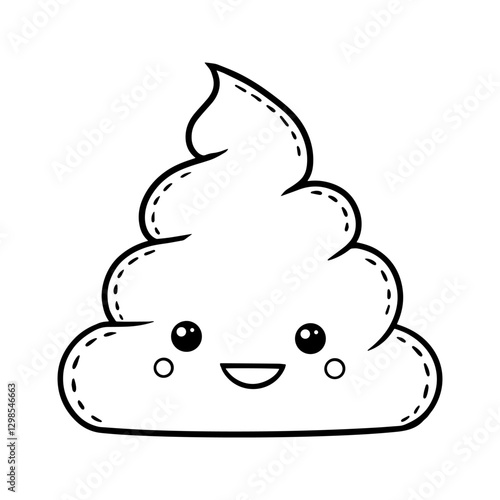 Cute kawaii poop emoji outline in black and white