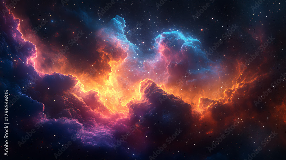 Fototapeta premium Nebula and stars in deep space, with a vibrant mix of colors and cosmic dust. AI Generate.