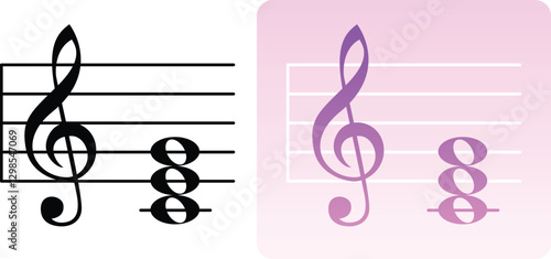 Treble Clef and Eighth Notes. C triad, staff notation, chord icon. music rhythm symbol in gradient