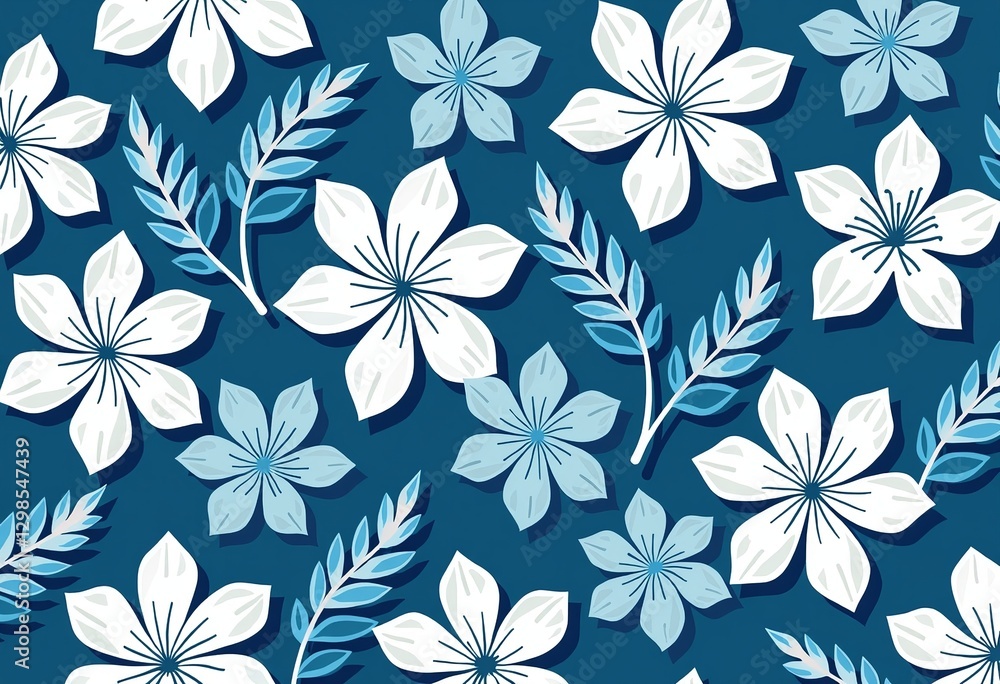 Blue & White Hawaiian Blooms: Simple Vector Art Pattern with Flat Colors, Showcasing Tropical Flowers in a Clean, Shadow-Free and Gradient-Free Style.
Blue & White Hawaiian Blooms: Simple Vector Art Pattern with Flat Colors, Showcasing Tropical Flowers in a Clean, Shadow-Free and Gradient-Free Style.