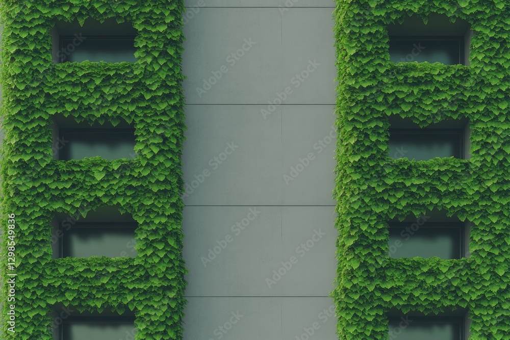 Lush greenery envelops modern structure, blending nature with ar Lush greenery envelops modern structure, blending nature with ar