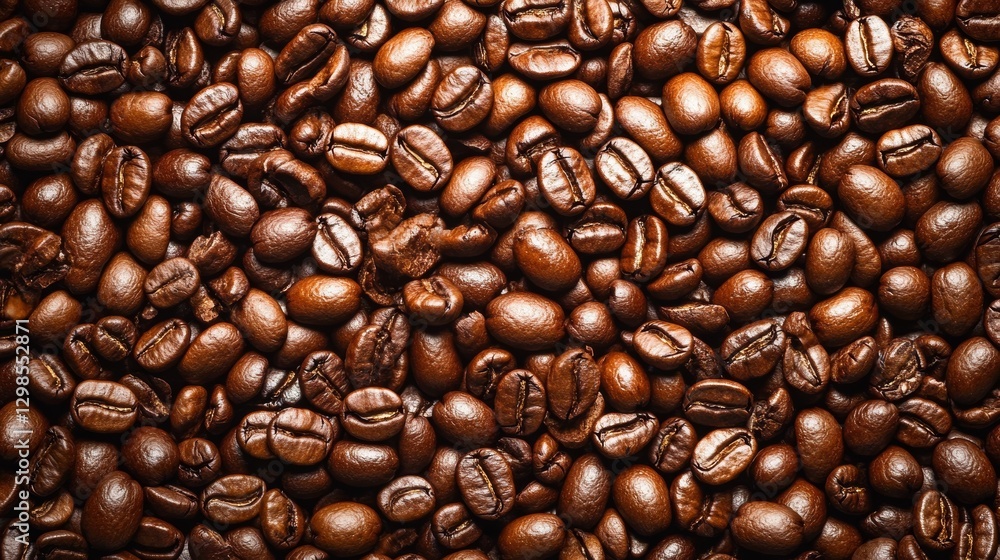 Fototapeta premium Freshly Roasted Coffee Beans Close-Up Background, Aromatic Coffee Beans, Dark Roast.