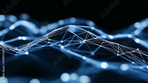 A captivating abstract representation of interconnected lines and nodes, evoking a sense of digital waves and technological networks against a dark background.