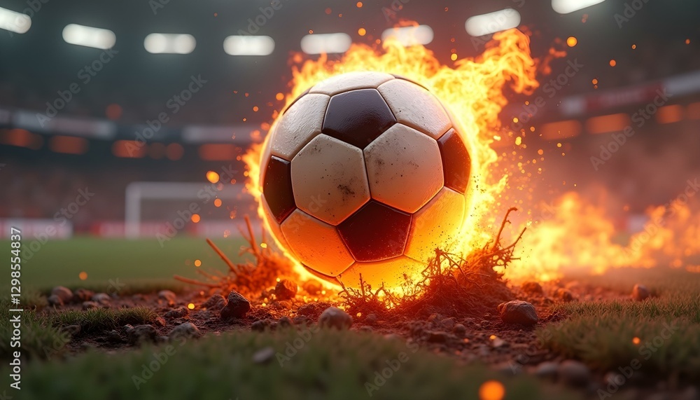 Fototapeta premium Burning ball Crashing into Collapsing Ground
