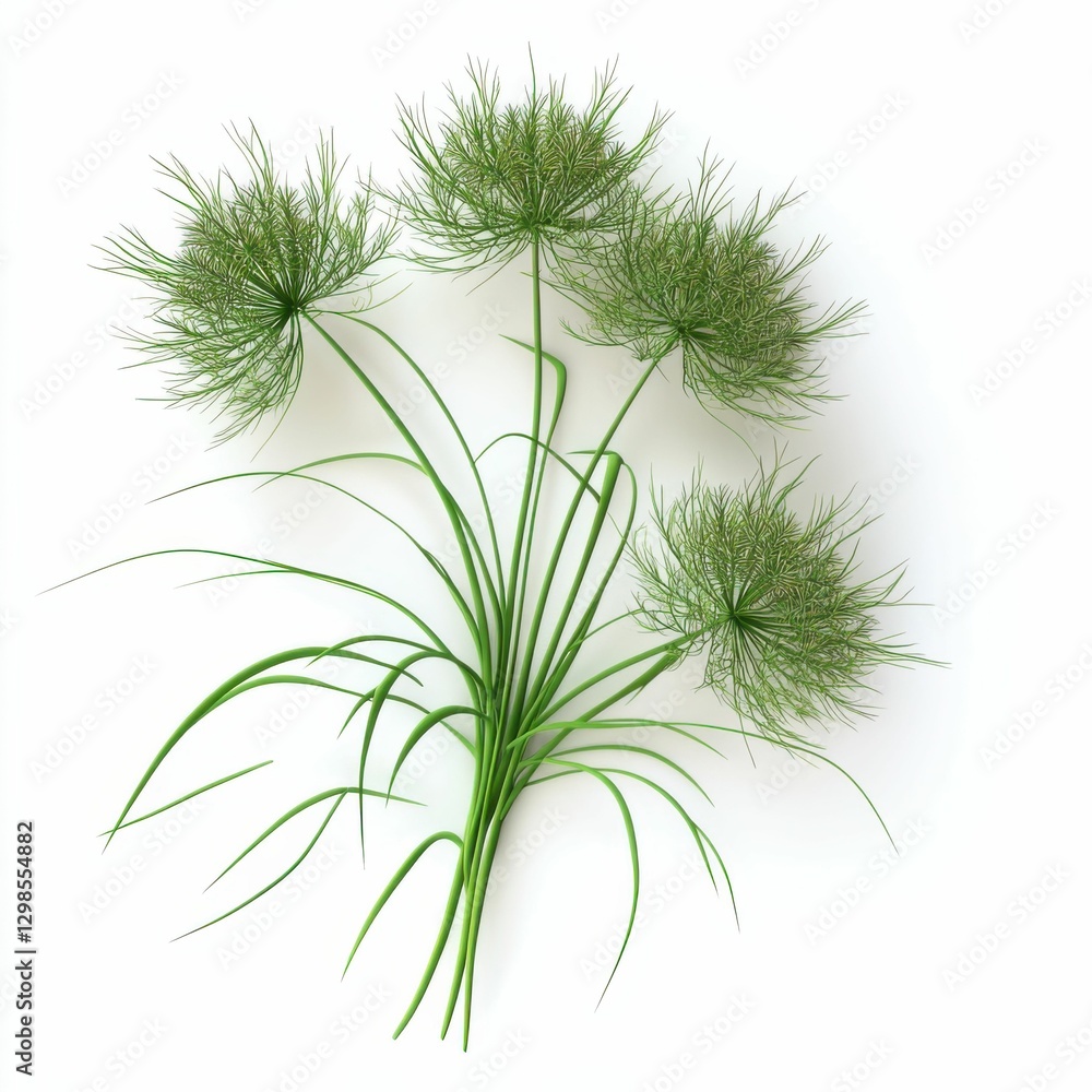 Cyperus Alternifolius: Aquatic Botanical Biology Closeup on White Background Cyperus Alternifolius: Aquatic Botanical Biology Closeup on White Background