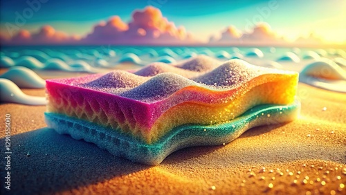 Tilt-shift view: sponge wave, rainbow sand.