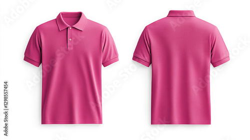 Front and back pink polo shirt mockup, isolated on a white background