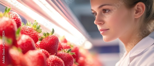 Wallpaper Mural Woman Inspecting Fresh Strawberries in a Greenhouse. Torontodigital.ca