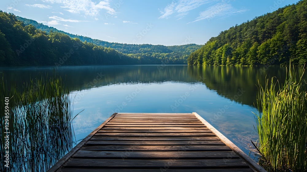 Tranquil sunrise reflections serene lake nature photography lush green forest wide angle calmness and serenity Tranquil sunrise reflections serene lake nature photography lush green forest wide angle calmness and serenity