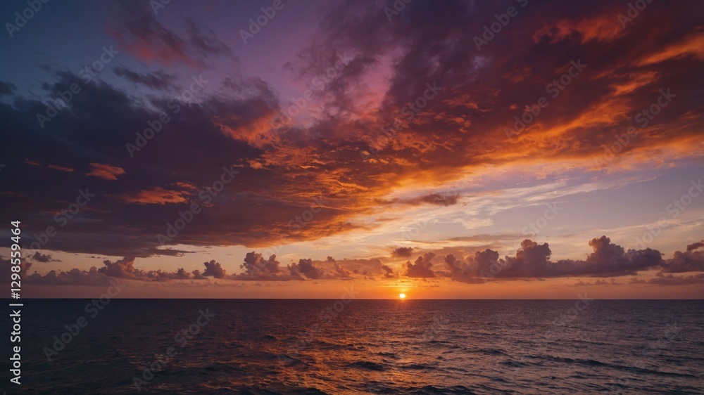 Breathtaking sunset over the ocean creates stunning bokeh with selective focus, showcasing vibrant colors and clouds against a tranquil water backdrop Breathtaking sunset over the ocean creates stunning bokeh with selective focus, showcasing vibrant colors and clouds against a tranquil water backdrop