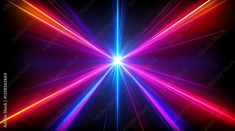Neon futuristic flashes on black background. Motion light lines backdrop. For banner, postcard, illustration. Ai generated image Neon futuristic flashes on black background. Motion light lines backdrop. For banner, postcard, illustration. Ai generated image