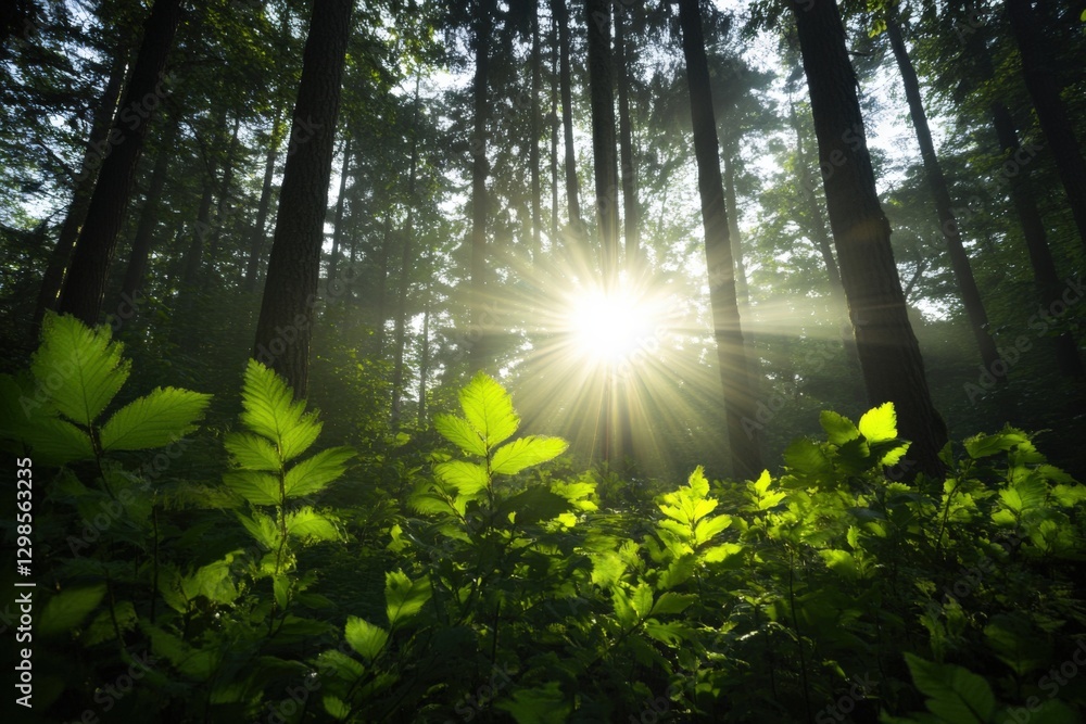 Obraz premium Sunlight Through Trees in a Forest