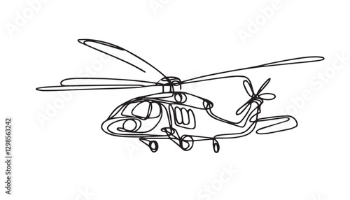 Continuous one single minimal line drawing helicopter