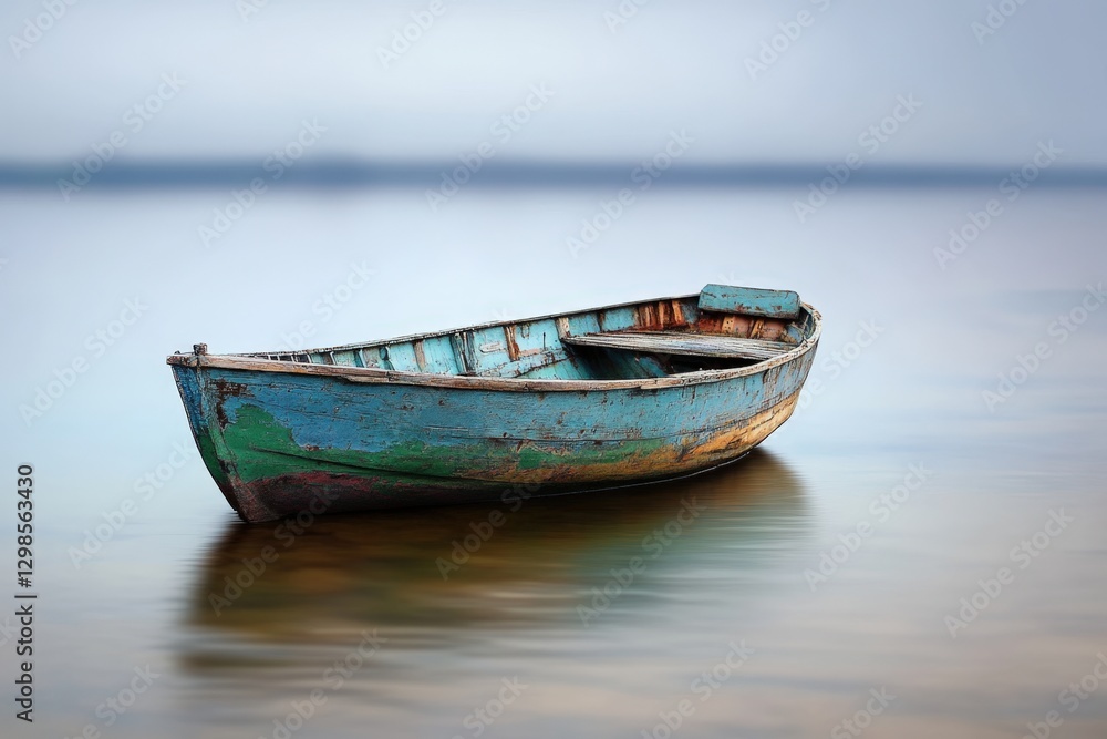 old row boat on calm water old row boat on calm water