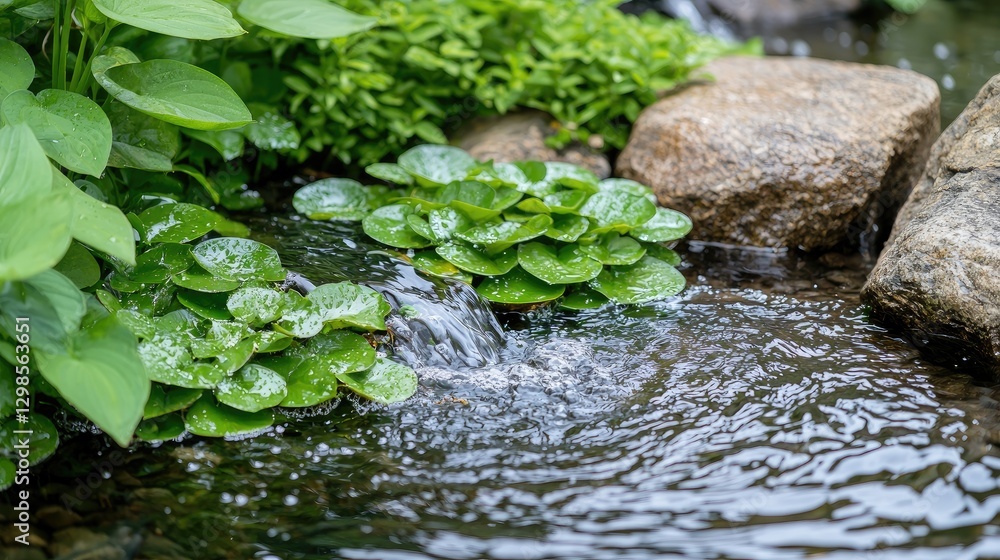 Garden stream flowing over plants Garden stream flowing over plants