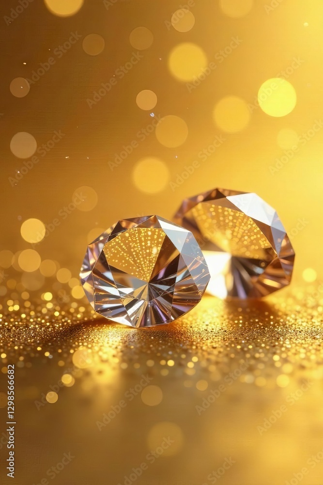 Fototapeta premium Dazzling diamonds sparkle on a shimmering gold backdrop , elegance, shimmering