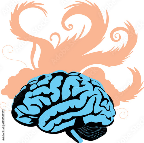 A vibrant and creative depiction of the human brain, filled with dynamic colors and intricate details. This artwork symbolizes intelligence, creativity, and imagination, making it perfect for educatio