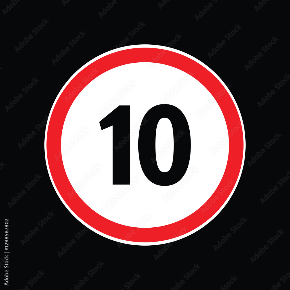 Speed limit sign 10 km per hour icon vector illustration Speed limit sign 10 km per hour icon vector illustration