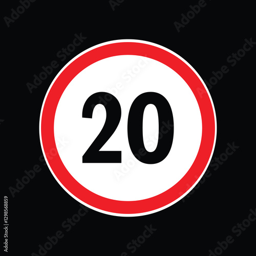 Speed limit sign 20 km per hour icon vector illustration