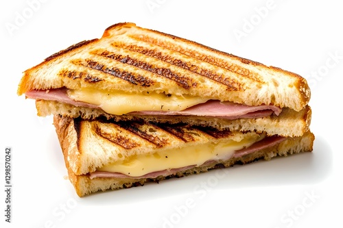 Grilled cheese and ham toasted sandwich. isolate on white background. breakfast food advertising photo