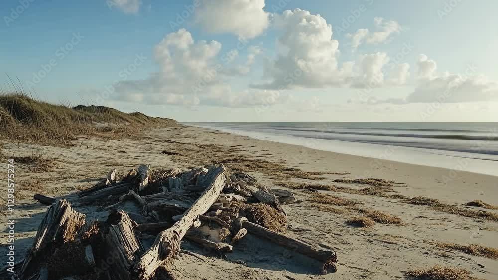 Tranquil beach landscape at sunrise capturing nature's beauty and serenity Tranquil beach landscape at sunrise capturing nature's beauty and serenity