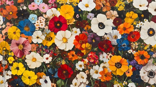 Vibrant Colorful Flower Meadow Painting Impasto Style