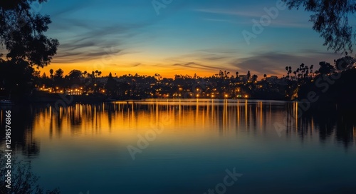 Echo Park Lake in Downtown Los Angeles: A Tranquil Sunset on the Water