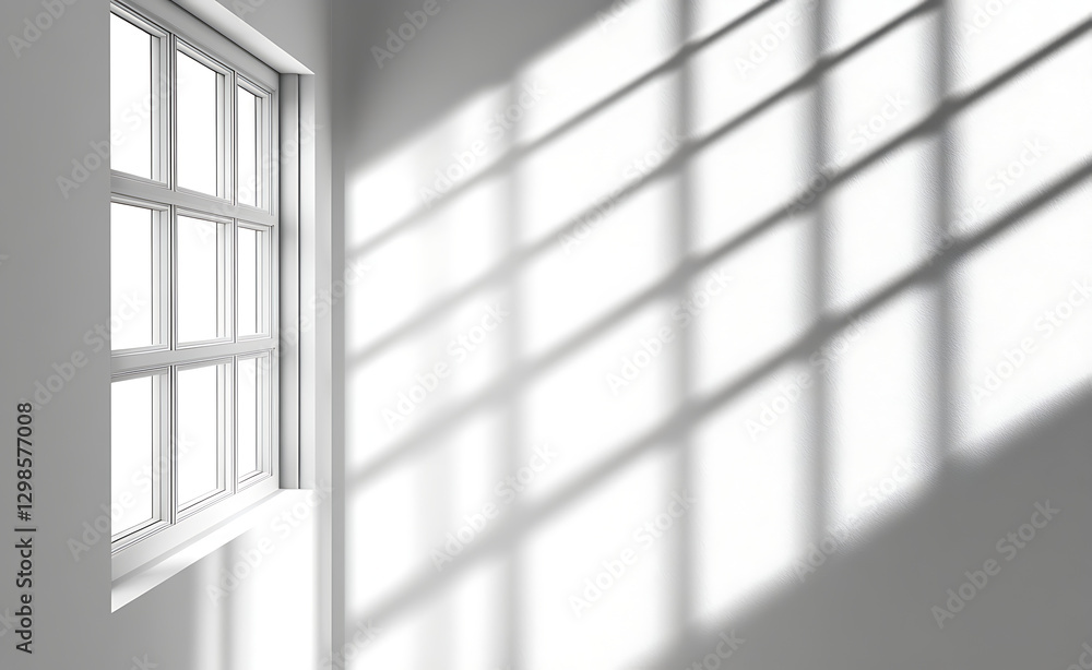 Minimalist natural light window shadows overlay on a white background for product displays. AI generate image Minimalist natural light window shadows overlay on a white background for product displays. AI generate image