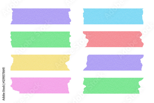 Creative washi tape vector set with paper texture and torn edges. Ripped paper scotch stripes. Torn sticky tape strips in pastel colors. Perfect for digital stickers, planners, craft designs