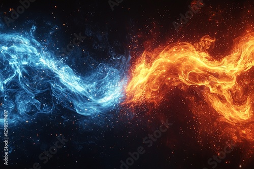 Versus background design in abstract style. banner Announcement of two fighters. Blue cold VS red fire. Competition vs match game, martial battle vs sport