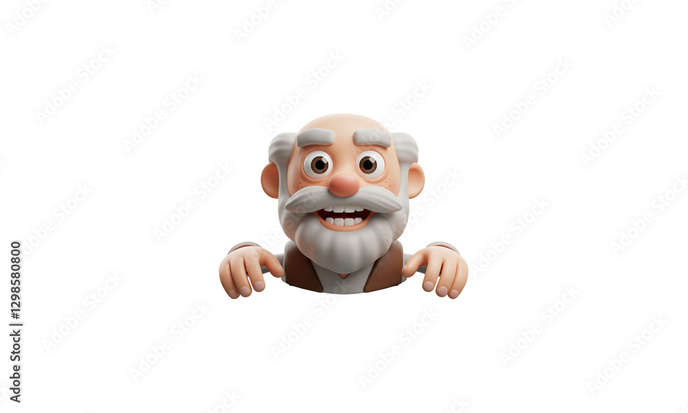 Fototapeta premium Ultra-Realistic 3D Cartoon Grandfather Icon: Perfectly Lit, Hyper-Detailed, White Background