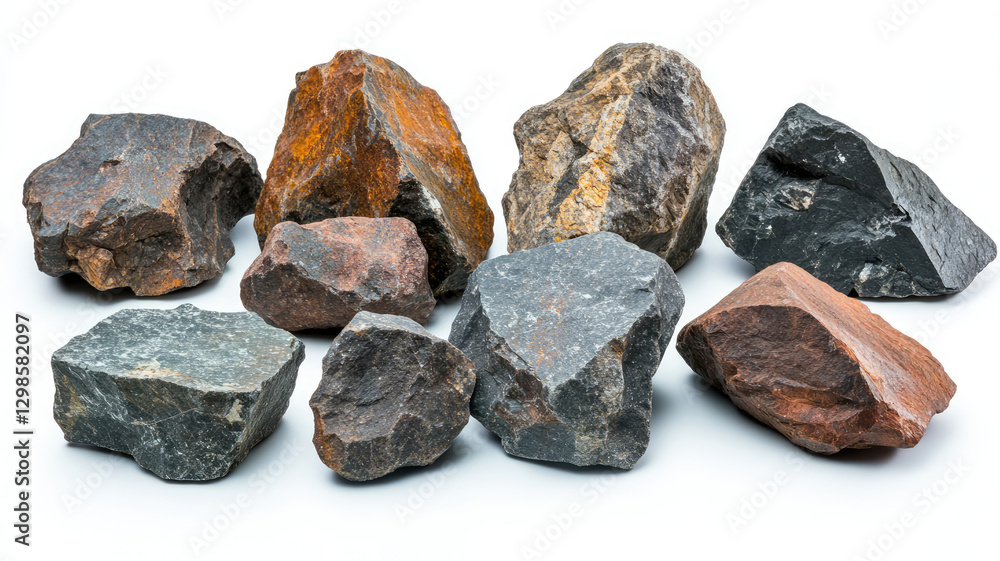 Set of heavy rock stones, isolated on a white background Set of heavy rock stones, isolated on a white background
