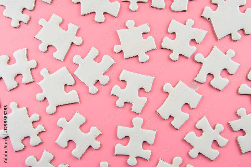 White Jigsaw Puzzle Pieces on Pink Background Abstract Pattern White Jigsaw Puzzle Pieces on Pink Background Abstract Pattern