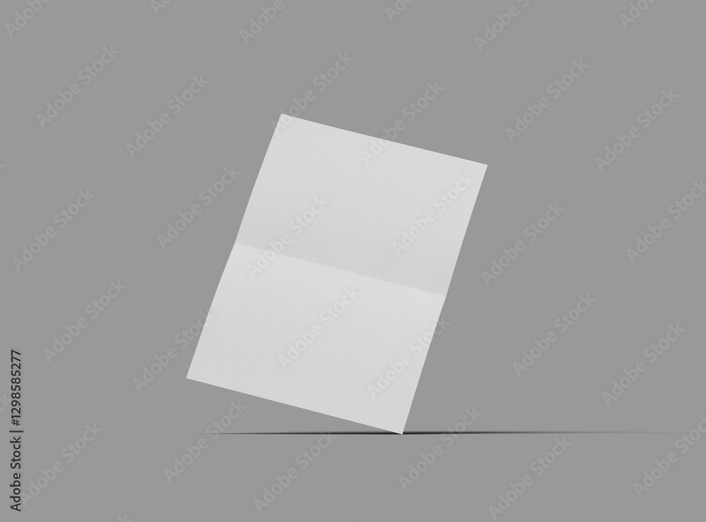3d rendered image of an A4 sheet with a parallel bend in the center isolated on a light grey background 3d rendered image of an A4 sheet with a parallel bend in the center isolated on a light grey background