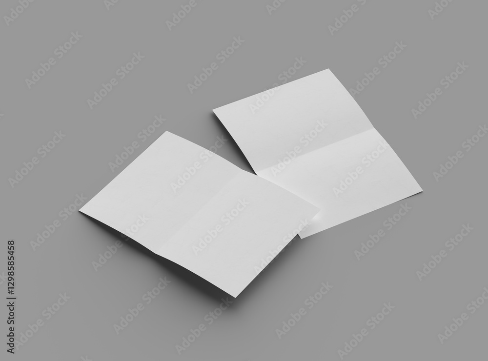 3d rendered image of an A4 sheet with a parallel bend in the center isolated on a light grey background 3d rendered image of an A4 sheet with a parallel bend in the center isolated on a light grey background