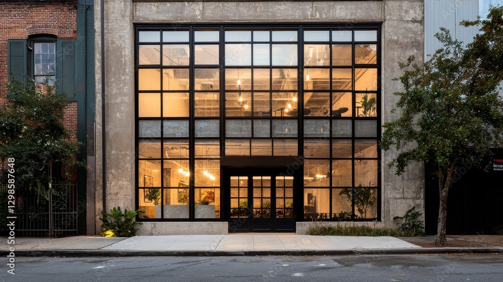 © neiros - The modern hotel building in this image boasts an impressive architectural design, characterized by a sleek, high-rise structure, a contemporary facade, and numerous glass windows that add to its