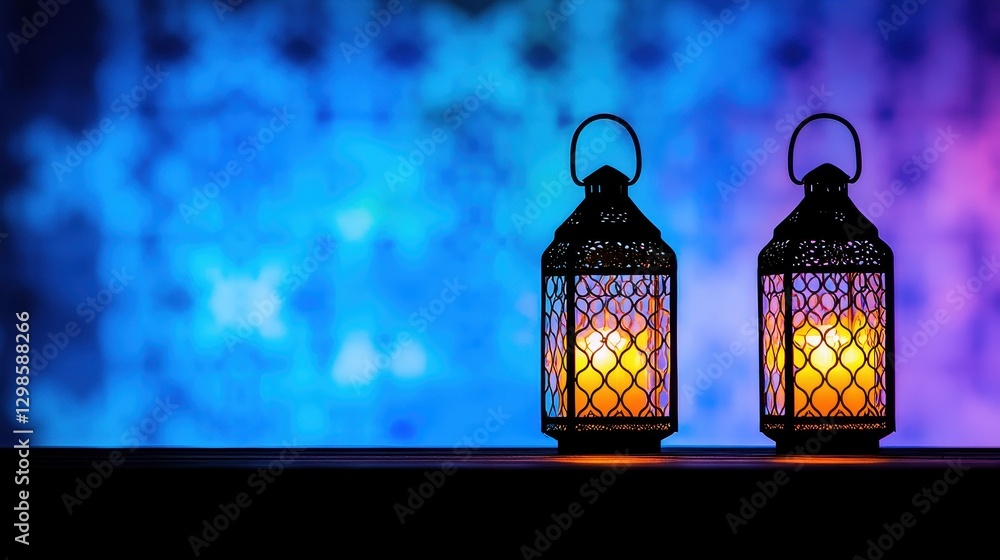 Cozy Glass Lanterns Glowing with Colorful Light in a Relaxing Room Cozy Glass Lanterns Glowing with Colorful Light in a Relaxing Room