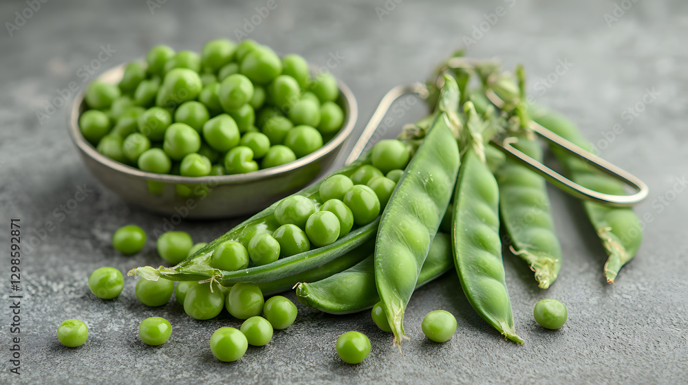 Fresh Green Peas: A vibrant close-up captures a bountiful harvest of fresh green peas. They are delicately arranged, their succulent forms and verdant hues offering a visual feast. Fresh Green Peas: A vibrant close-up captures a bountiful harvest of fresh green peas. They are delicately arranged, their succulent forms and verdant hues offering a visual feast.