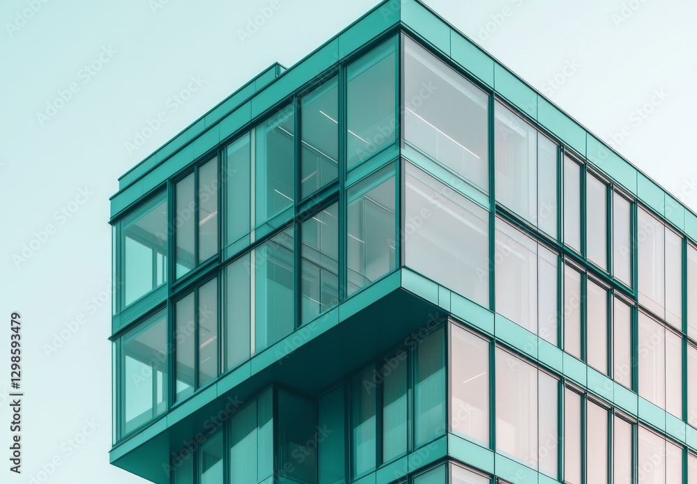 Part of the wall of a blue modern building is positioned on a white background Part of the wall of a blue modern building is positioned on a white background