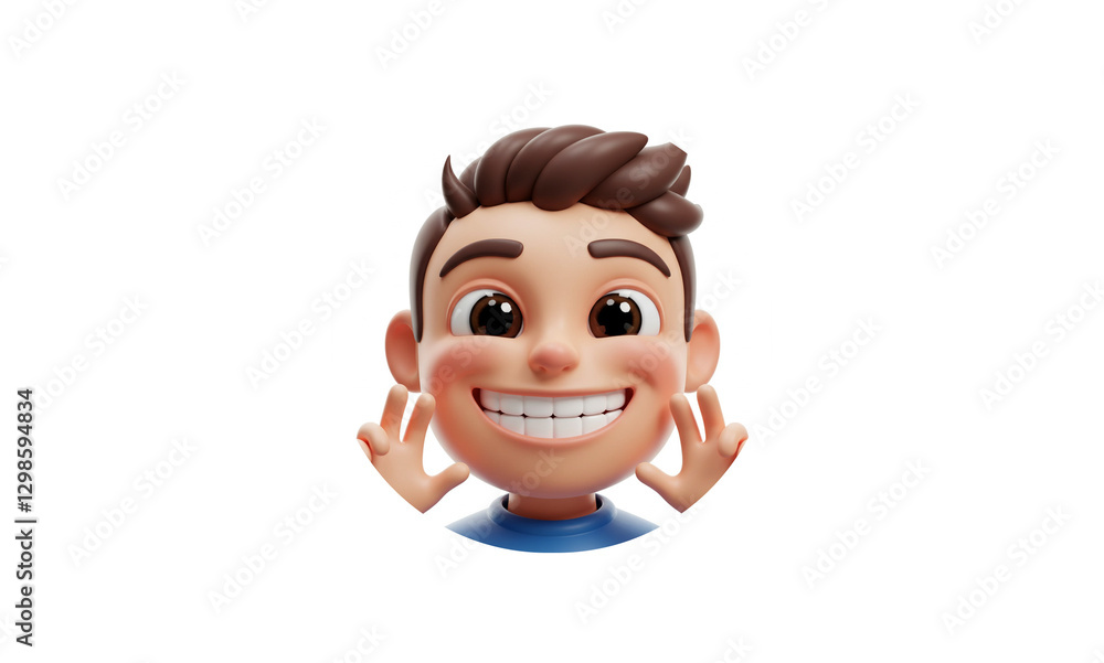 Ultra-Realistic 3D Icon: Smiling Cartoon Male Character with Perfect Details Ultra-Realistic 3D Icon: Smiling Cartoon Male Character with Perfect Details