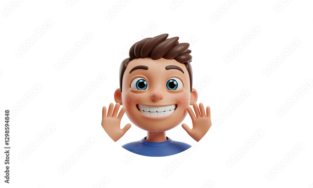 Ultra-Realistic 3D Icon: Smiling Cartoon Male Character with Perfect Details Ultra-Realistic 3D Icon: Smiling Cartoon Male Character with Perfect Details