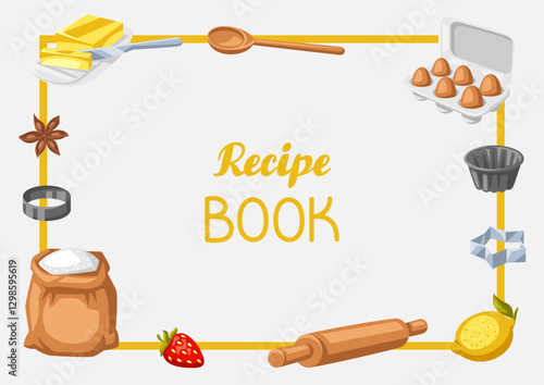 Background with bakery utensils. Cooking tools for home and recipe items.