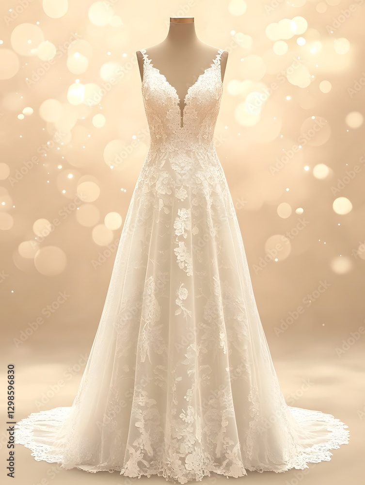 A pure white wedding dress swaying in soft light A pure white wedding dress swaying in soft light