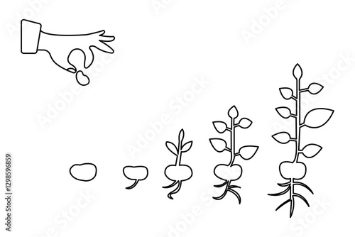 Growth plant processing continuous one line art drawing of isolated outline vector design