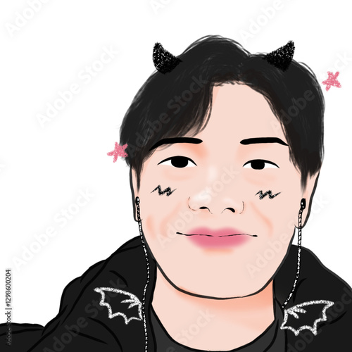 Stylized Cartoon Portrait with Devil Horns