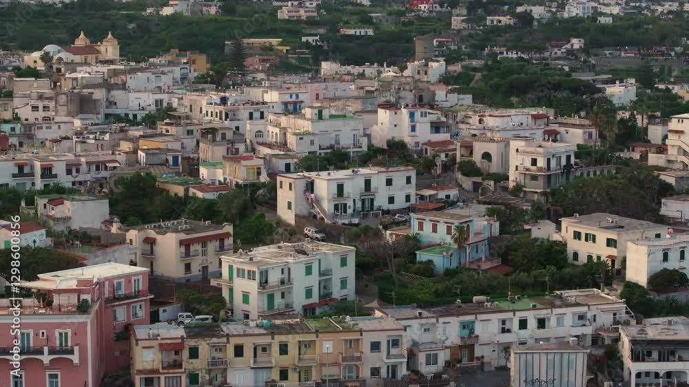 Residential Houses In The Town Of Ischia Island In Italy. - aerial shot Residential Houses In The Town Of Ischia Island In Italy. - aerial shot