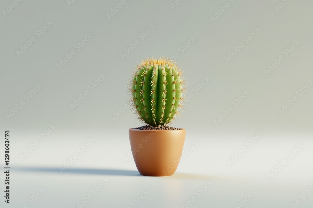A green cactus in a brown pot on a white background A green cactus in a brown pot on a white background