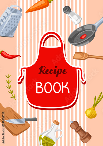 Cookbook of recipes. Background with kitchen utensils.