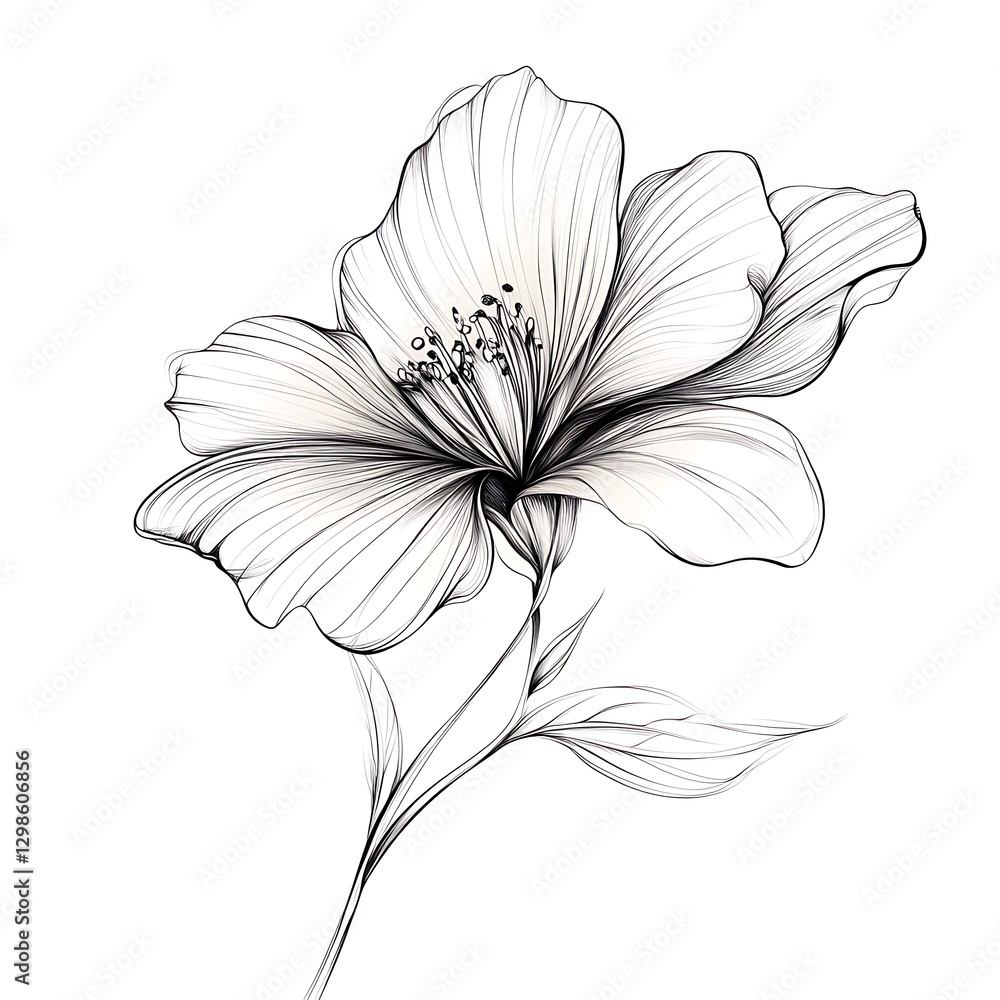 Fototapeta premium Elegant flower and bud drawing with intricate ink details high resolution picture
