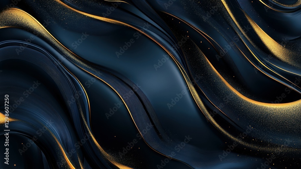 Fototapeta premium Abstract blue and gold marbled design with flowing patterns and textures.